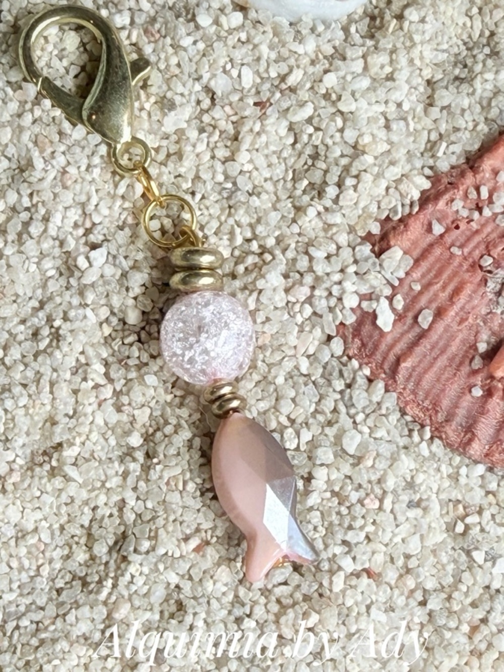 Alquimia Pale Pink Glass Fish Charm with Gold Accents